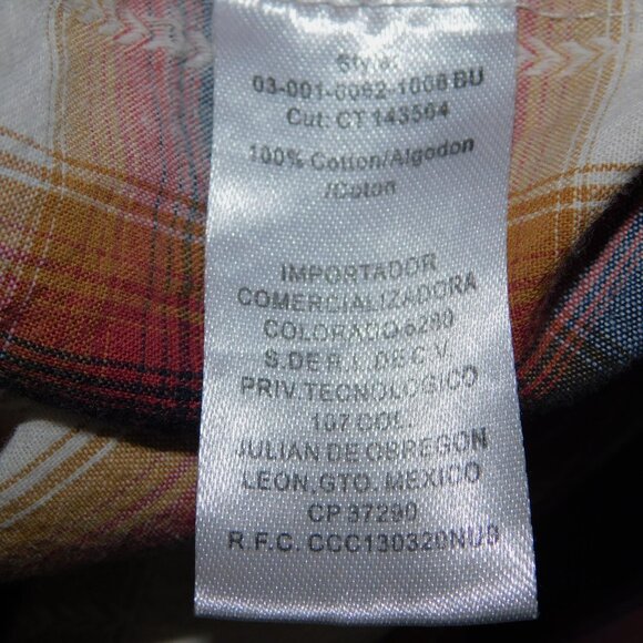 Roper Mens M Blue Cream Orange Plaid Snap Front Western Rodeo Shirt - Picture 6 of 12